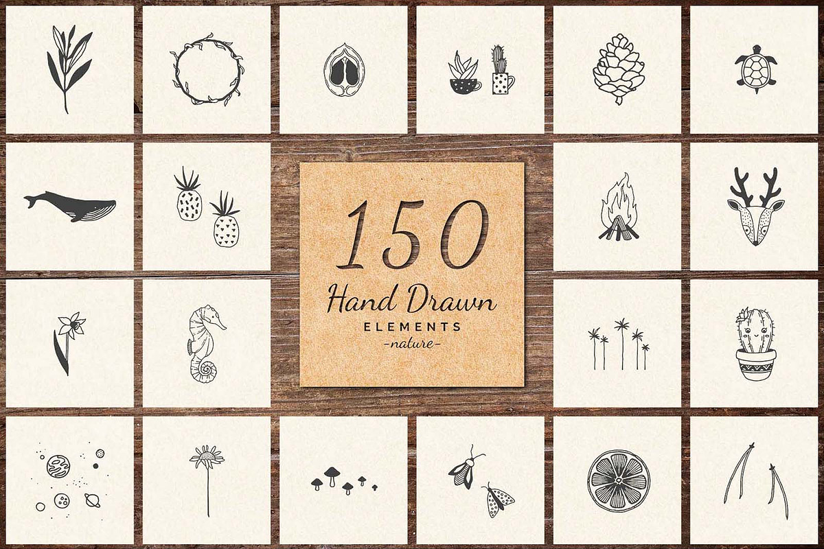 150 Hand Drawn Elements -Nature, an Animal Illustration by Michael Rayback Design (Photo 1 of 22)