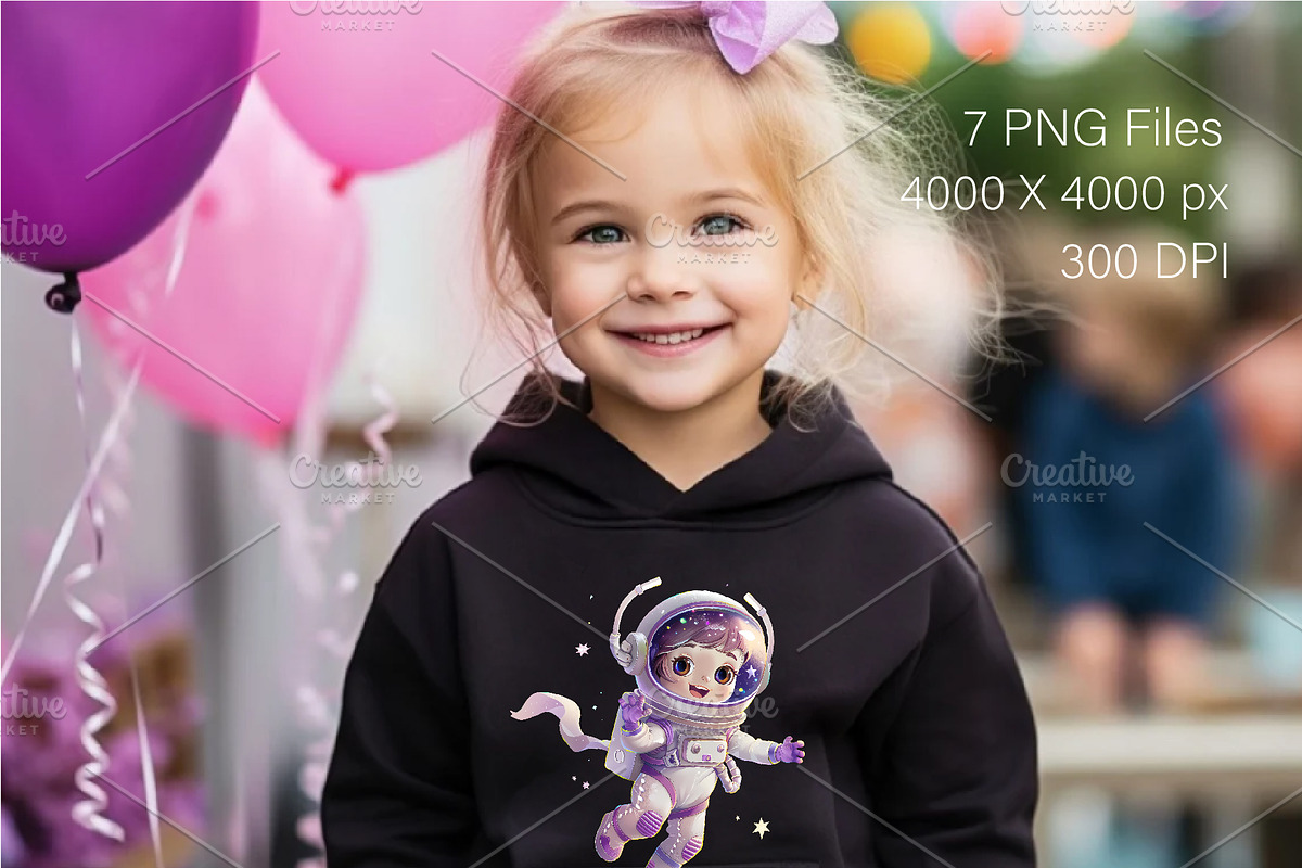 Cute girl astronaut. T-Shirt, PNG., a Person Illustration by KENO Mascots (Photo 5 of 9)