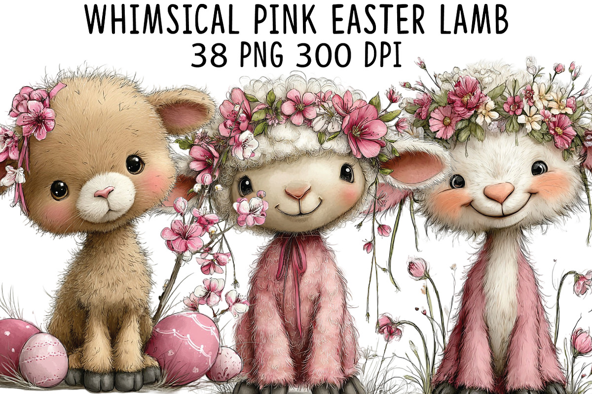 Whimsical Pink Easter Lamb Clipart, an Illustration by CraftArtStudio (Photo 1 of 6)