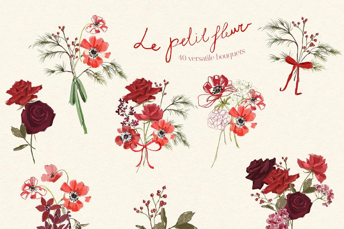 Red Burgundy Flowers PNG, a Decorative Illustration by whiteheartdesign (Photo 5 of 17)