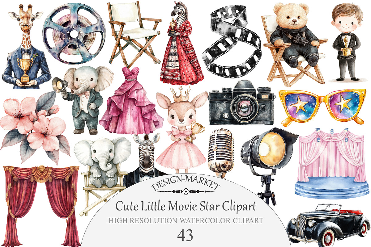 Watercolor Cute Little Movie Star Cl, an Illustration by Design Market (Photo 1 of 5)