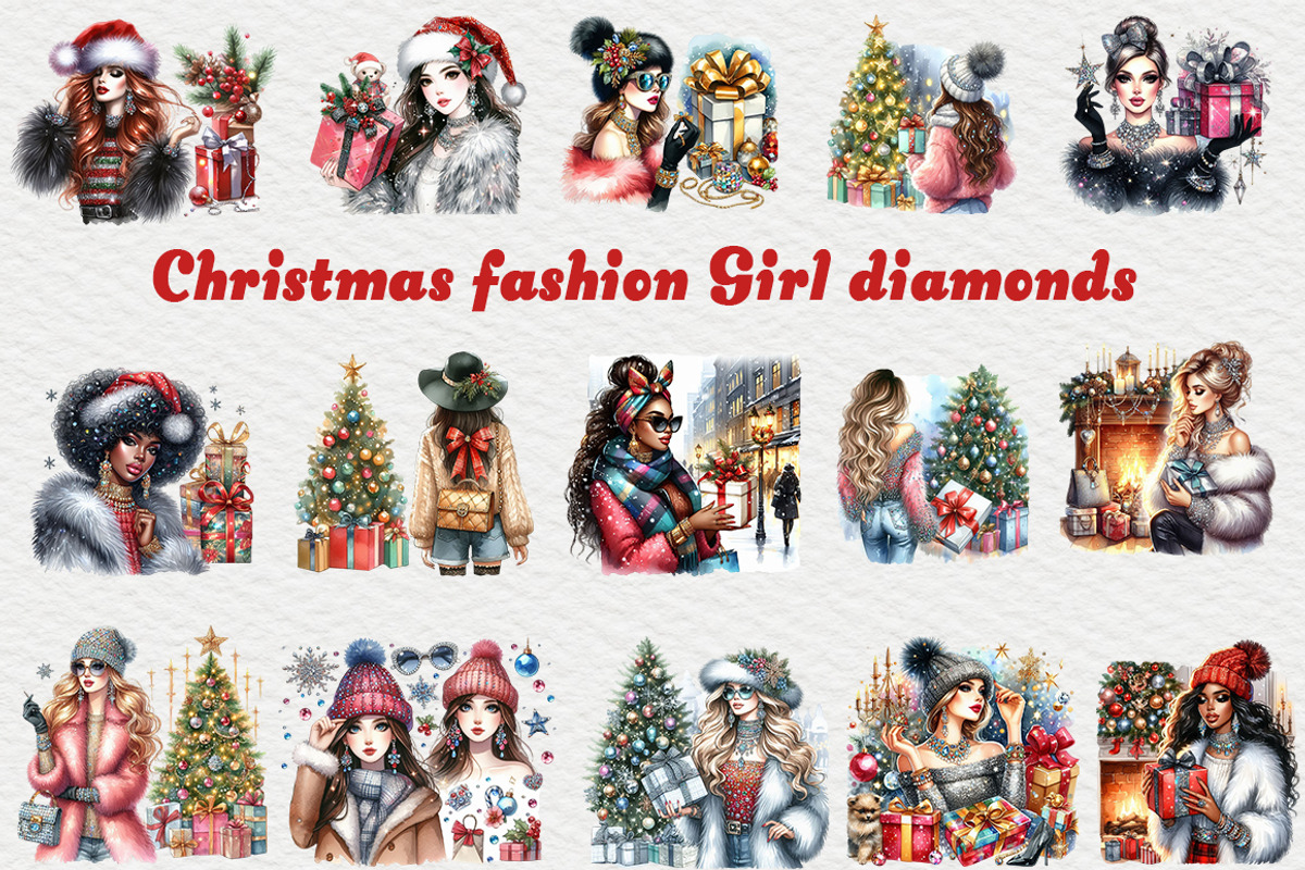 Christmas fashion Girl diamonds png, a Seasonal Illustration by FITALARTSNEDIGI (Photo 3 of 10)