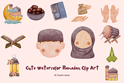 Cute Watercolor Ramadan Clip Art, an Object Graphic by Ummaqia Digital Studio (Thumbnail 2 of 2)