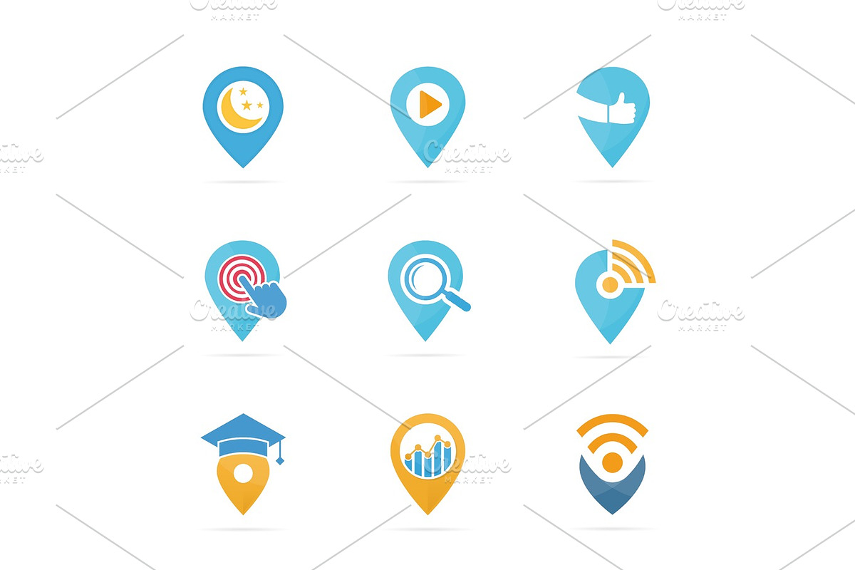 Set of map pointer logo combination. GPS locator and pin symbol or icon ...