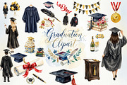 Watercolor Graduation Clipart PNGs, an Education Illustration by VetalStock (Thumbnail 1 of 24)