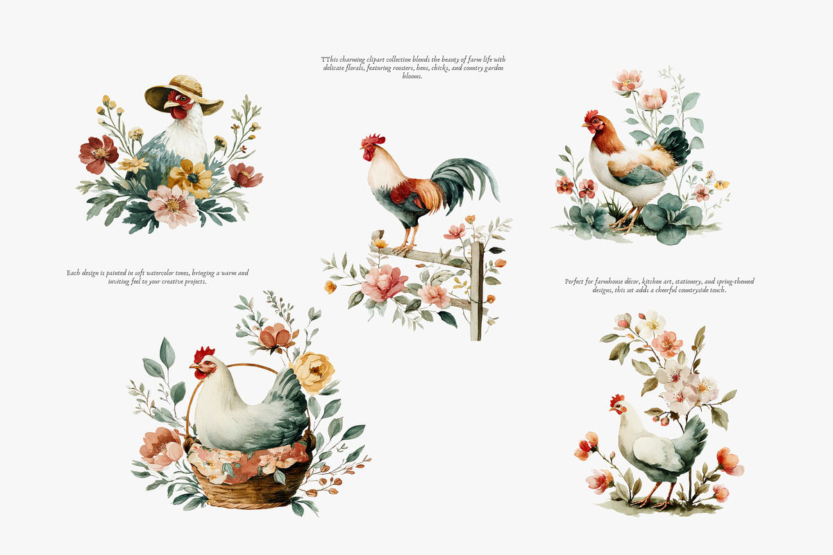 Rustic rooster and chicken watercolo, a Decorative Illustration by Patishop Art (Photo 2 of 8)