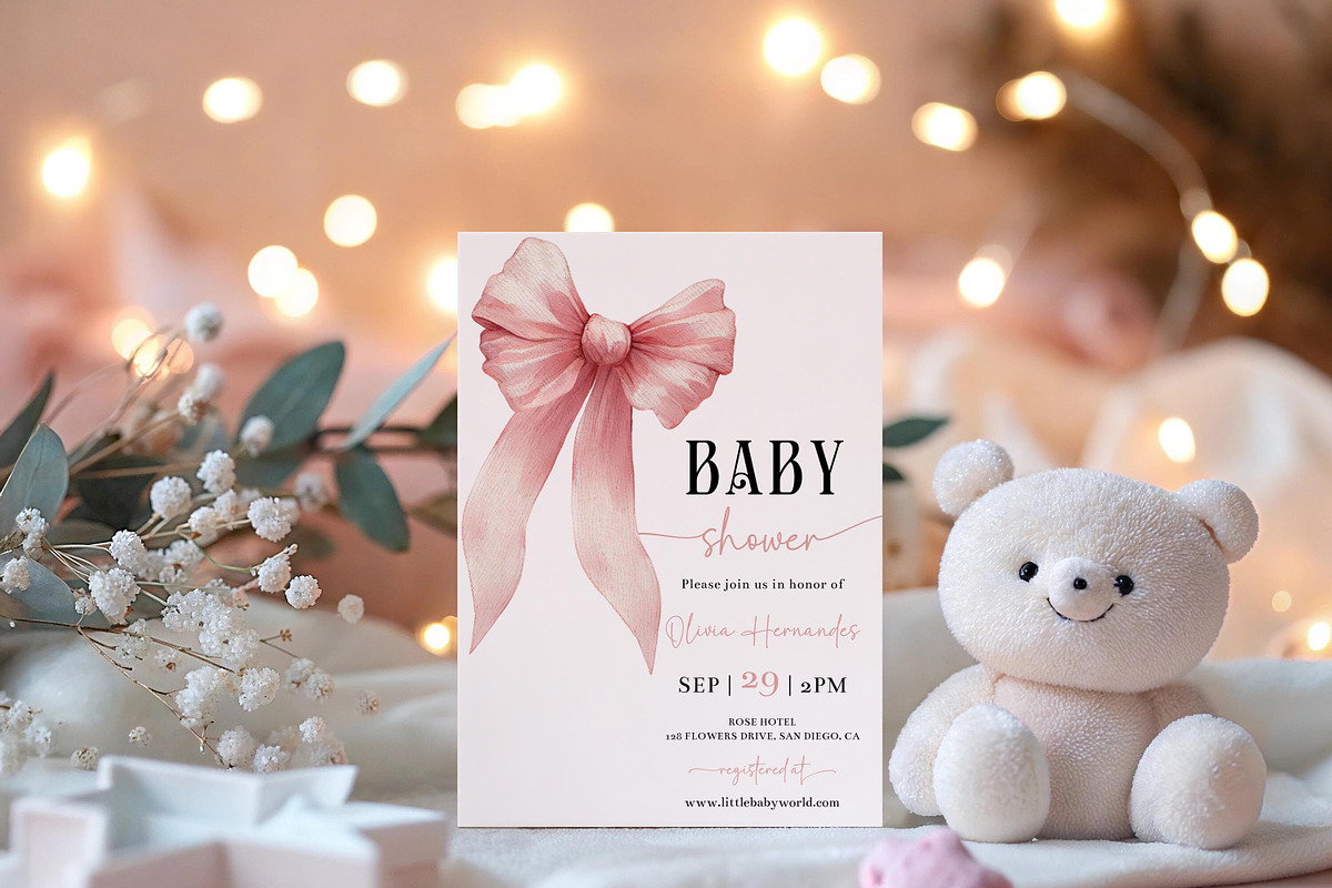 Baby Shower Invite Girl Coquette Bow, an Invitation Template by LucaTheme (Photo 1 of 5)