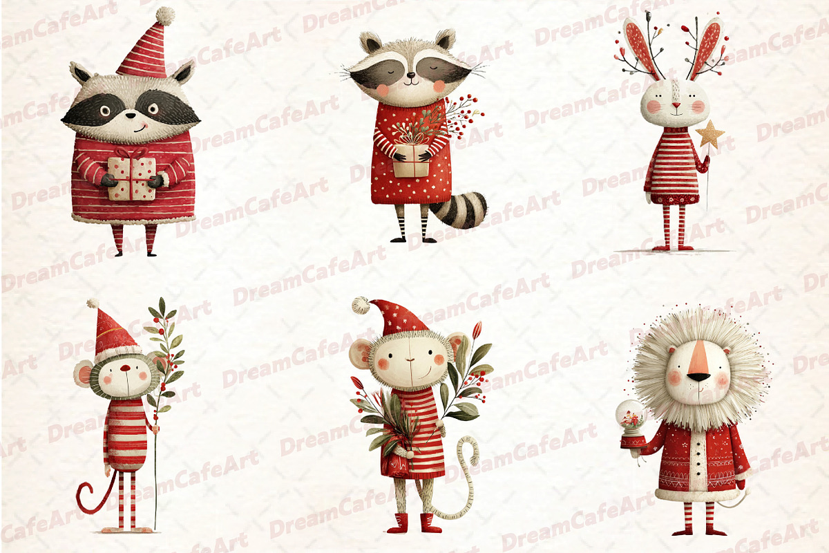 Funny Christmas Animals Clipart, an Illustration by DreamCafeArt (Photo 2 of 8)