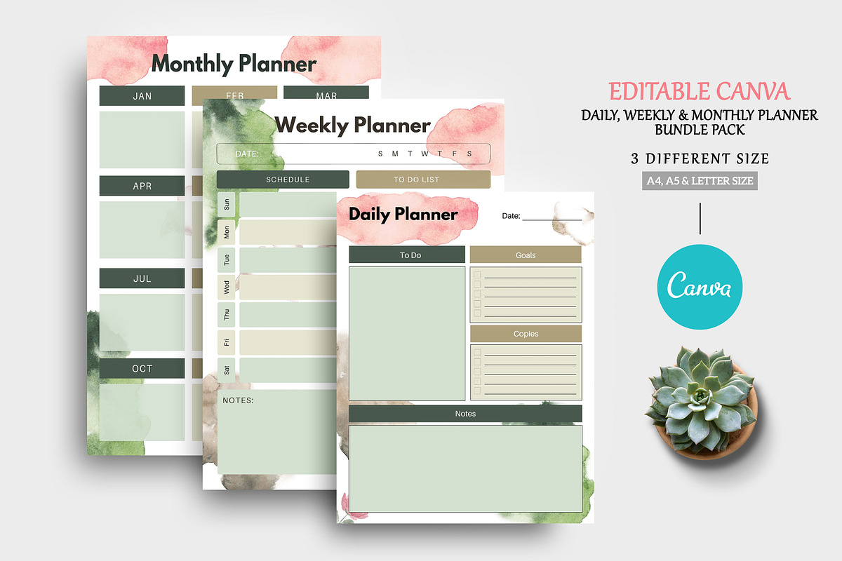 Canva Daily Weekly Monthly Planner, a Stationery Template by Ultimate Template Shop (Photo 1 of 6)