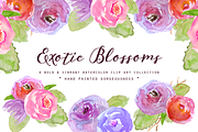 Watercolor Exotic Blossoms Clipart, an Illustration by Emerald & Ivy Studios (Thumbnail 1 of 3)
