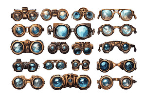 Steampunk glasses cartoon vector set, an Object Illustration by Onyx