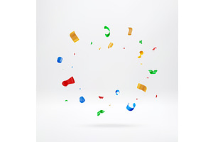 Colorful 3D confetti flying on white, an Illustration by Abscent