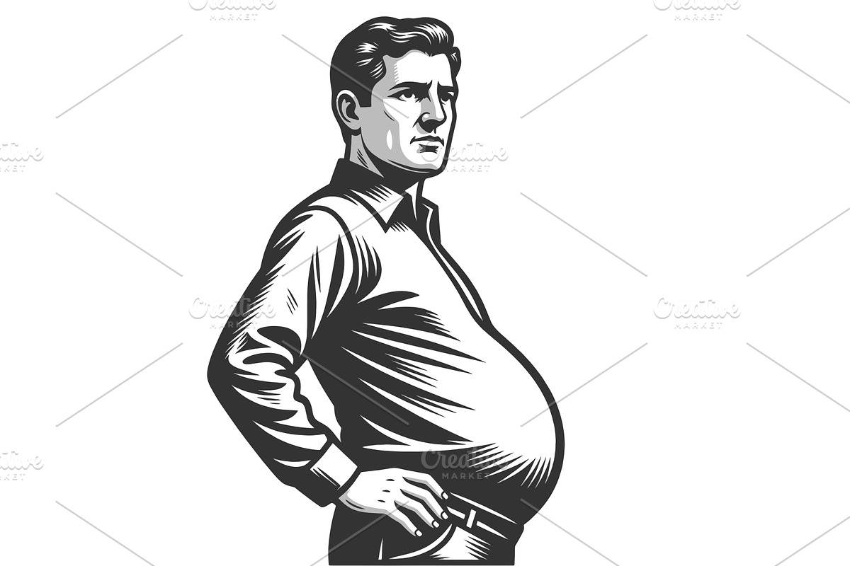 Overweight Man with Big Belly, a Person Illustration by AlexArt