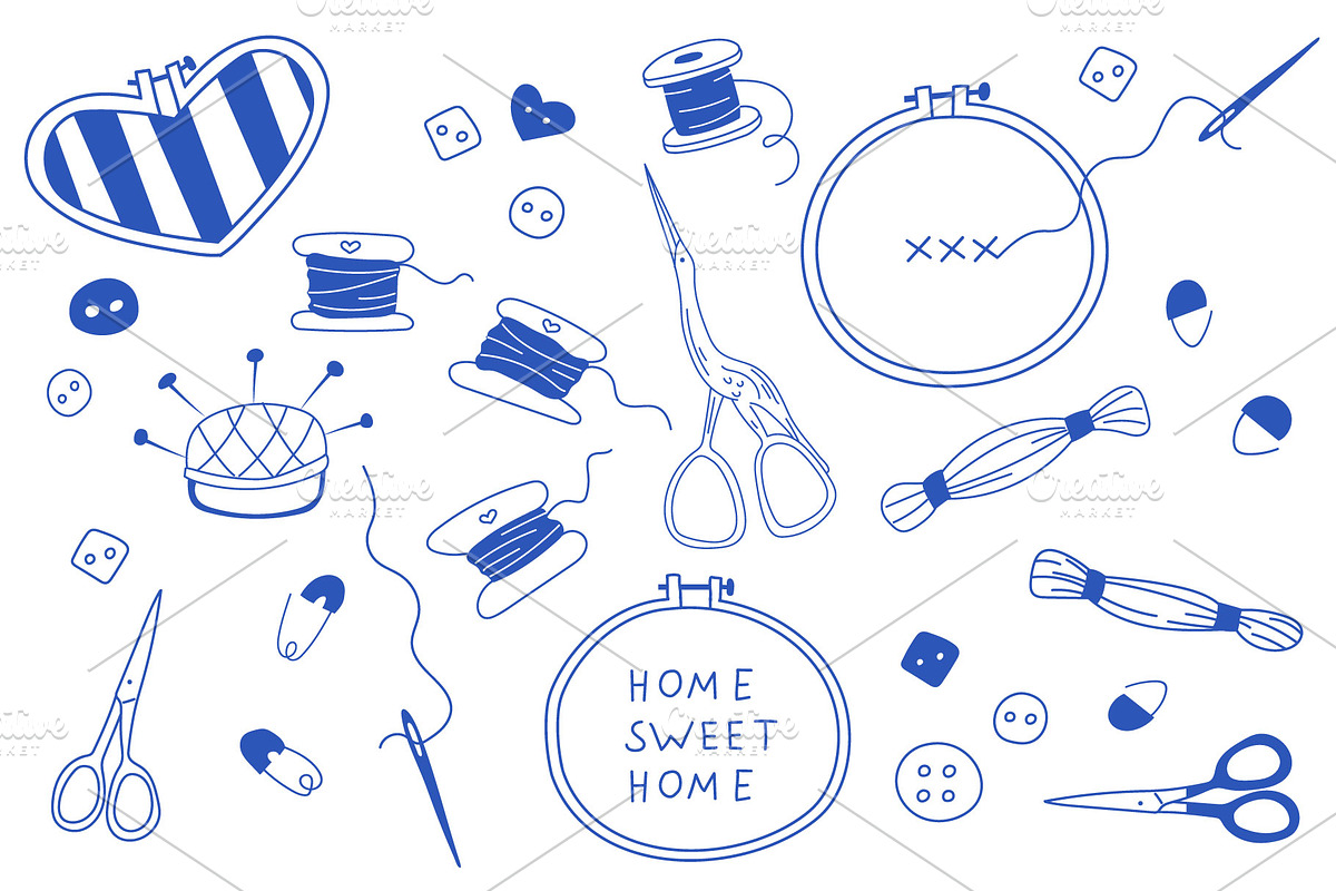 Blue Embroidery Line Icons Set, a Decorative Illustration by Milota (Photo 2 of 3)
