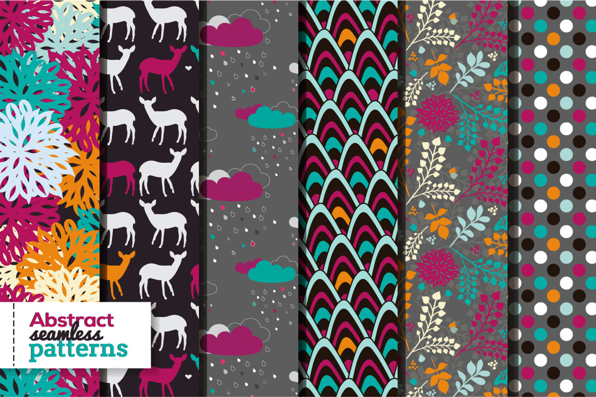 Set of 6 bright seamless patterns