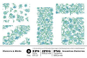 Flowers & Birds Seamless Patterns