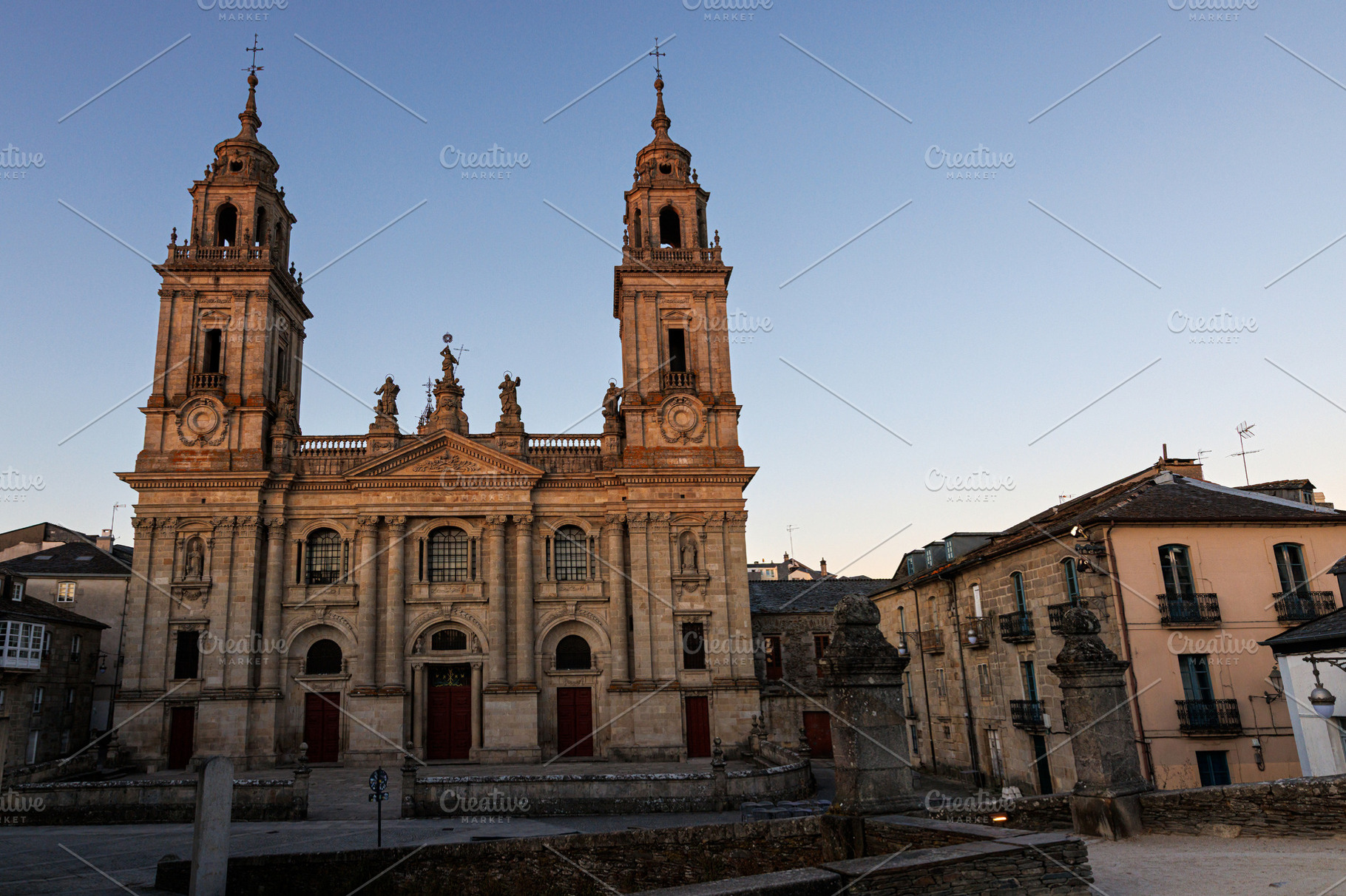 Historic Cathedral of Santa Maria at sunset in Lugo Galicia Spain, an Architecture Photo by Bepslabor