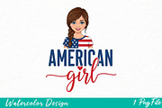 American Girl PNG, 4th of July png, an Illustration by Watercolor design (Thumbnail 1 of 3)