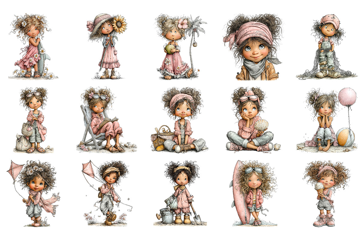 Whimsical Summer Girl Clipart, an Illustration by OK Design (Photo 3 of 6)