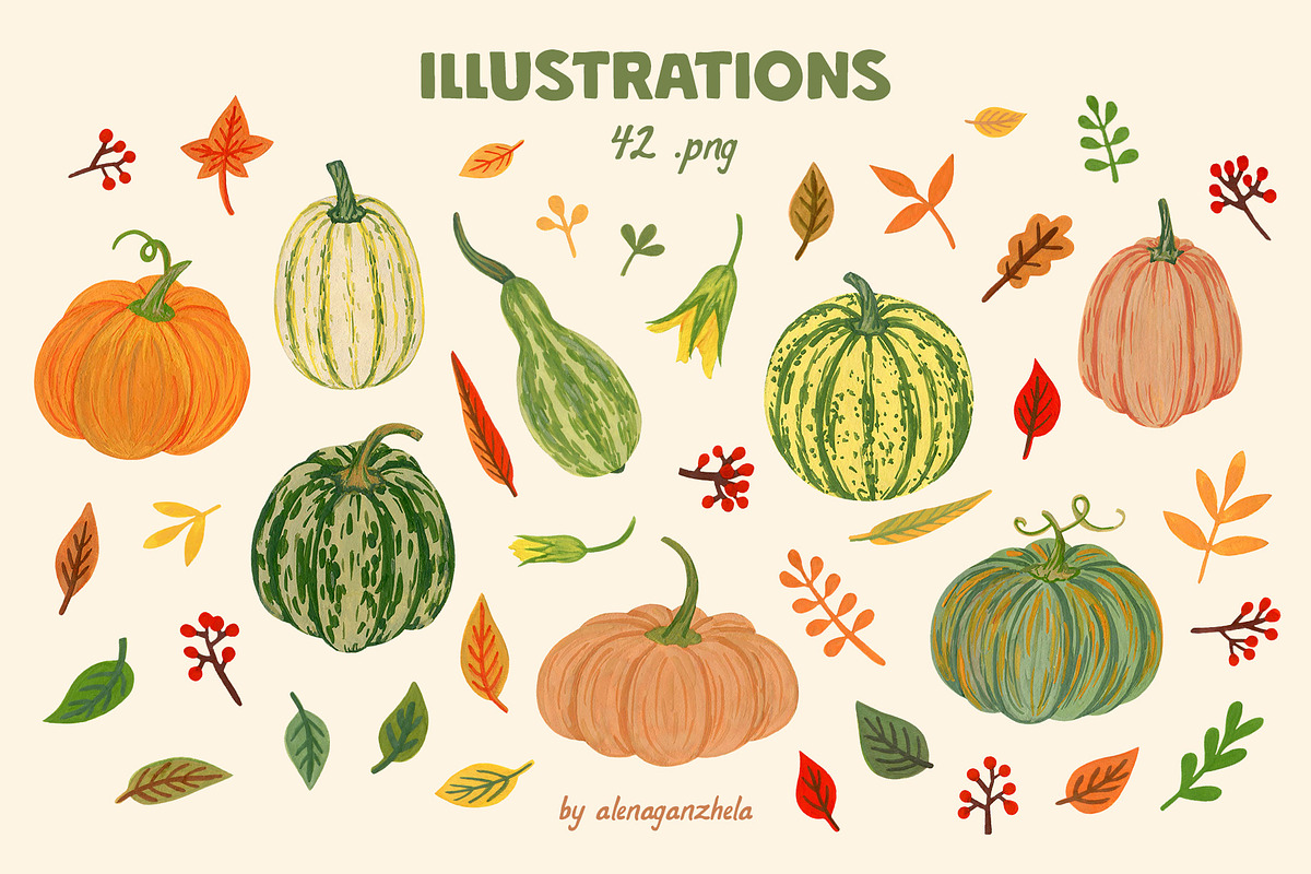 Hello PUMPKIN gouache whimsical set, a Seasonal Illustration by alenaganzhela (Photo 5 of 10)