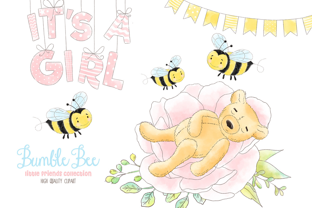 Girl Bear Bumble Bee Honey clipart, an Animal Illustration by Magic Story Studio (Photo 2 of 4)