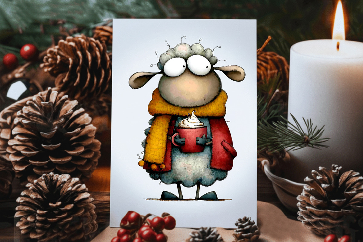 Funny Christmas Sheep Clipart Bundle, an Illustration by Dream Creation (Photo 8 of 8)