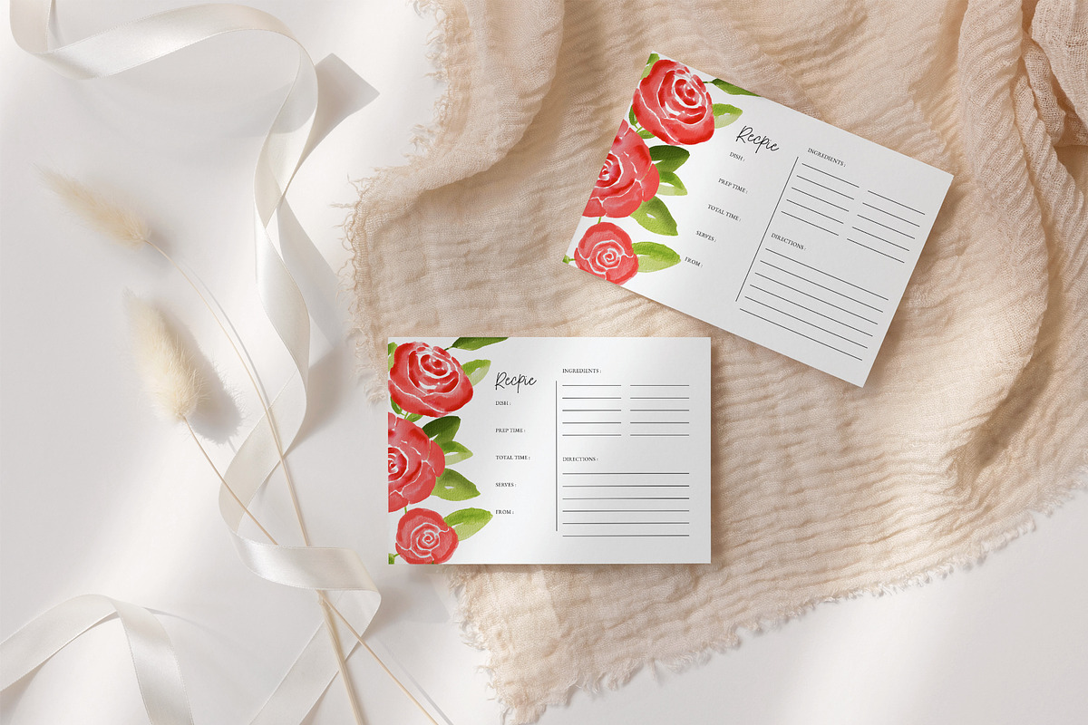 Red Rose Floral Recipe Card, a Stationery Template by Beyond Muse (Photo 3 of 3)