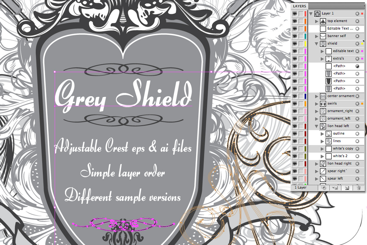 Ornamented shield design, an Object Graphic by Pelican graphics (Photo 3 of 3)
