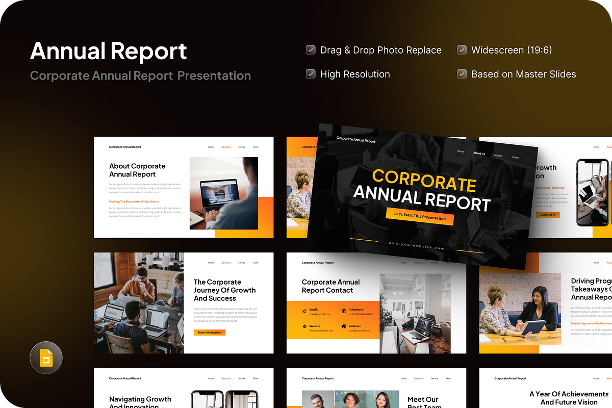 Corporate Annual Report Google Slide, a Presentation Template by SquidPixey (Photo 1 of 7)