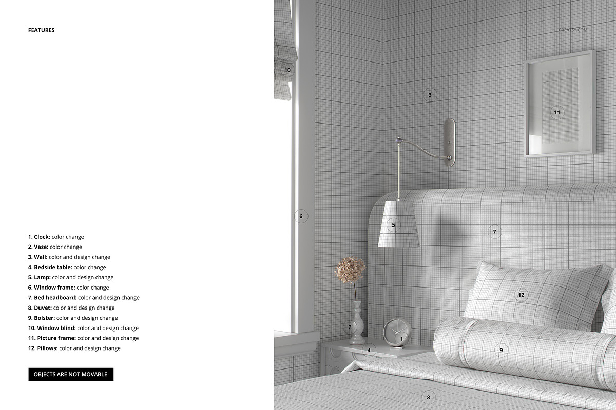 Bed with Patterned Headboard Mockup, a Household Mockup by creatsy5 (Photo 3 of 5)