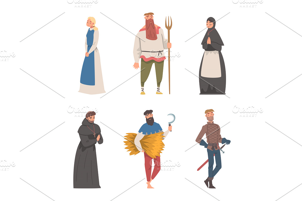 Medieval People Characters with, a Person Illustration by TopVectors