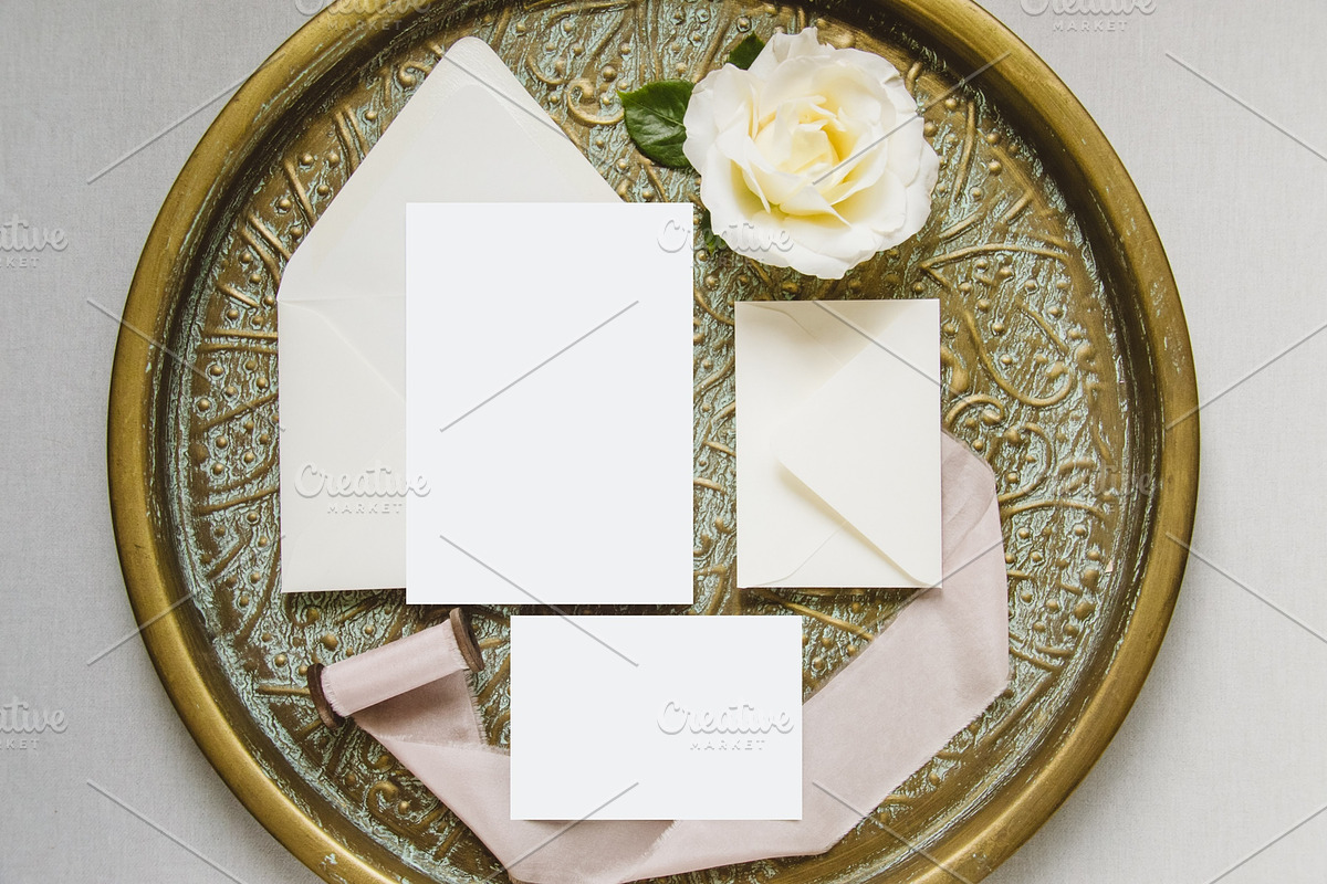 Wedding Invitation set mockup, a Print Template by savvy graphics & stock