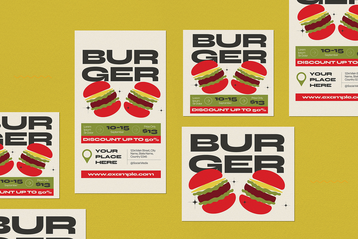 Retro Hamburger Promo Flyer Set, a Flyer Template by graphicook (Photo 4 of 4)