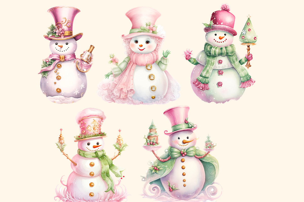 Pastel snowman watercolour clipart, a Decorative Illustration by Hello My Print (Photo 2 of 10)