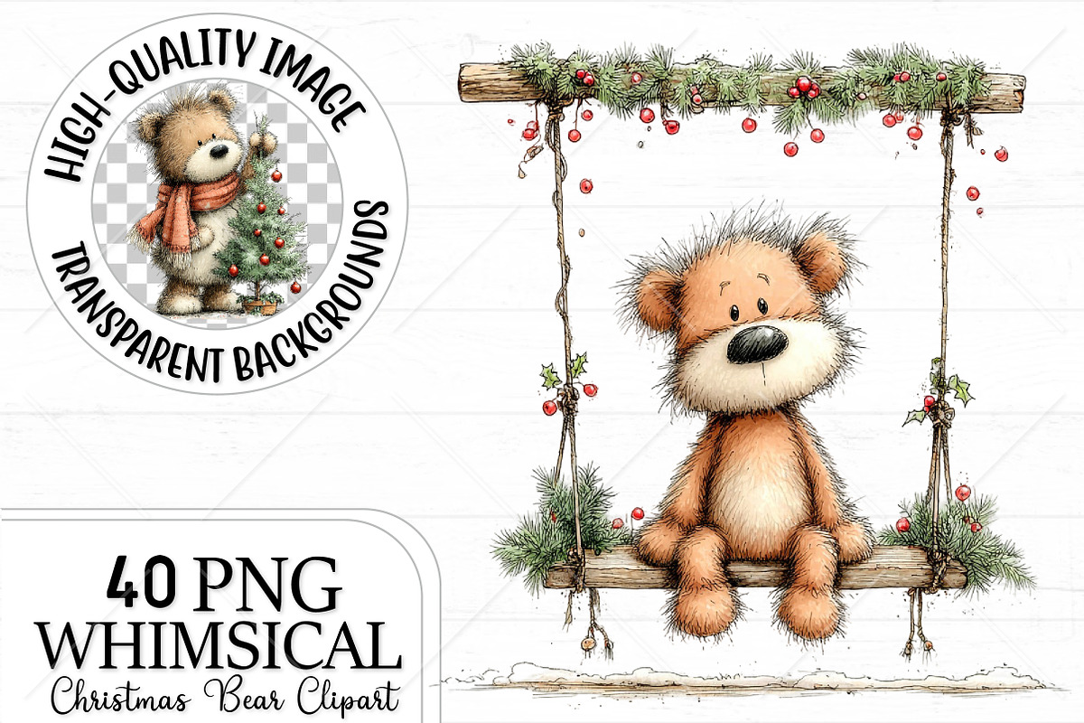 Whimsical Christmas Bear Clipart PNG, a Seasonal Illustration by Canvas Craft (Photo 1 of 10)