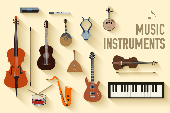 set of flat music instruments icon preview 2