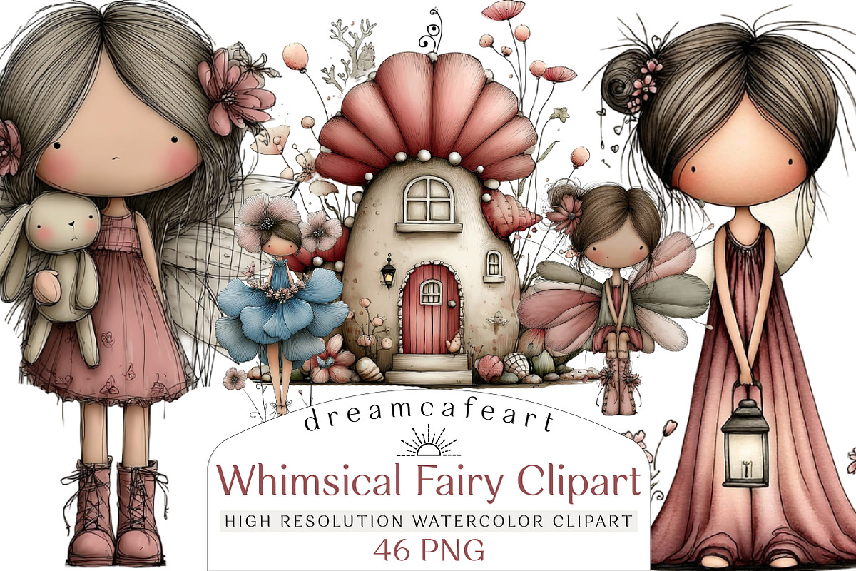 Whimsical Fairy Clipart Bundle, an Illustration by DreamCafeArt (Photo 1 of 8)