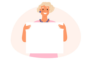 Joyful woman holds clean white, a Person Illustration by Vectorbuum