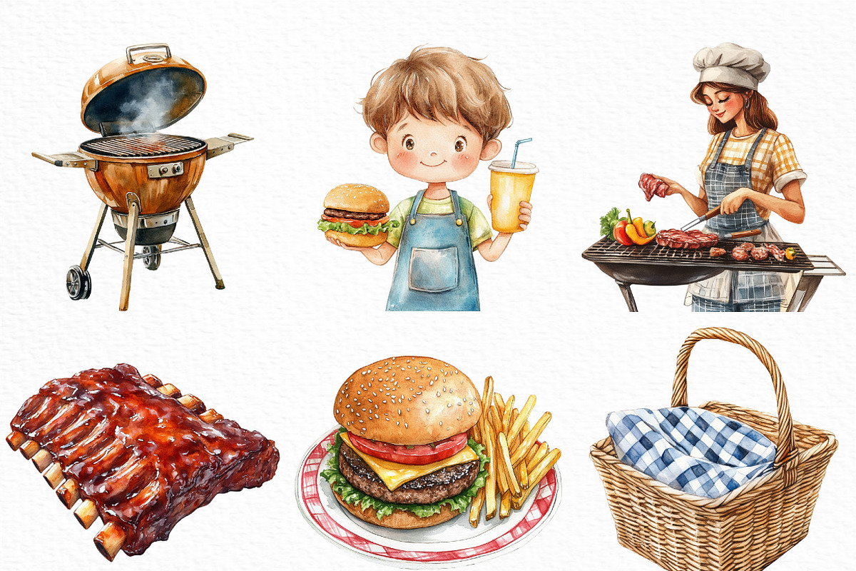 Watercolor Bbq Barbecue Clipart, an Illustration by Craft Nest (Photo 2 of 6)