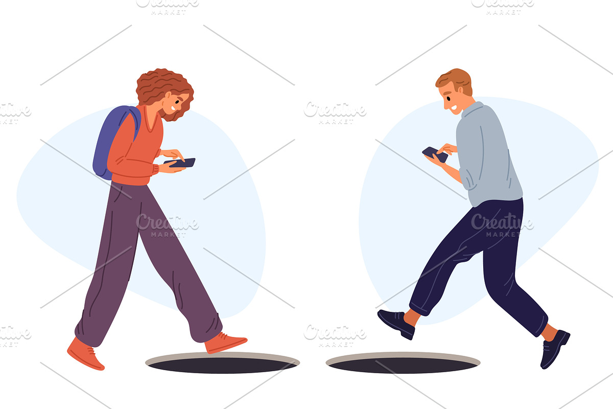 Smartphone addiction. Young woman, a Person Illustration by Vectorbuum
