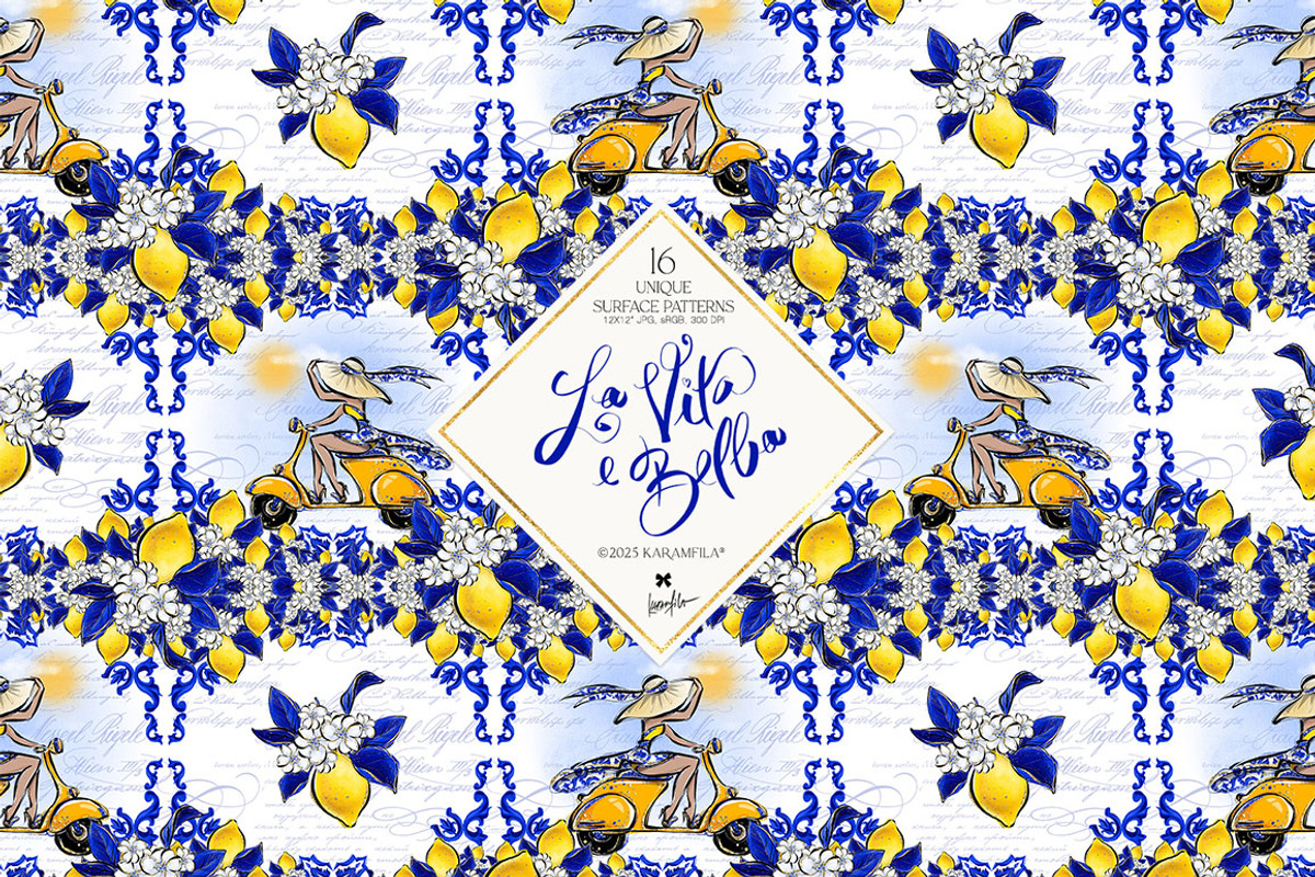 Amalfi Lemons & Mediterranean Tiles, a Pattern Graphic by KaramfilaS (Photo 5 of 23)