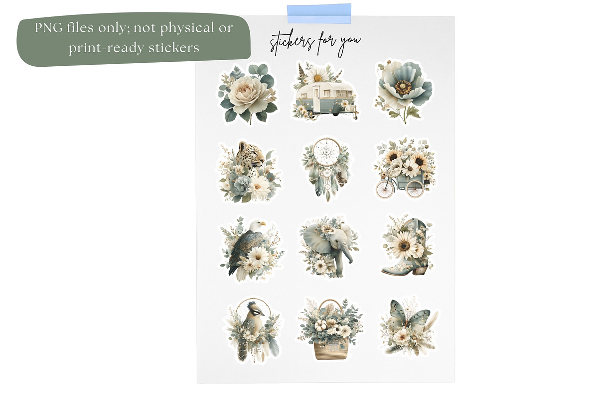 Green Boho Flower Clipart Bundle, a Decorative Illustration by Nicole Branger Art (Photo 15 of 20)