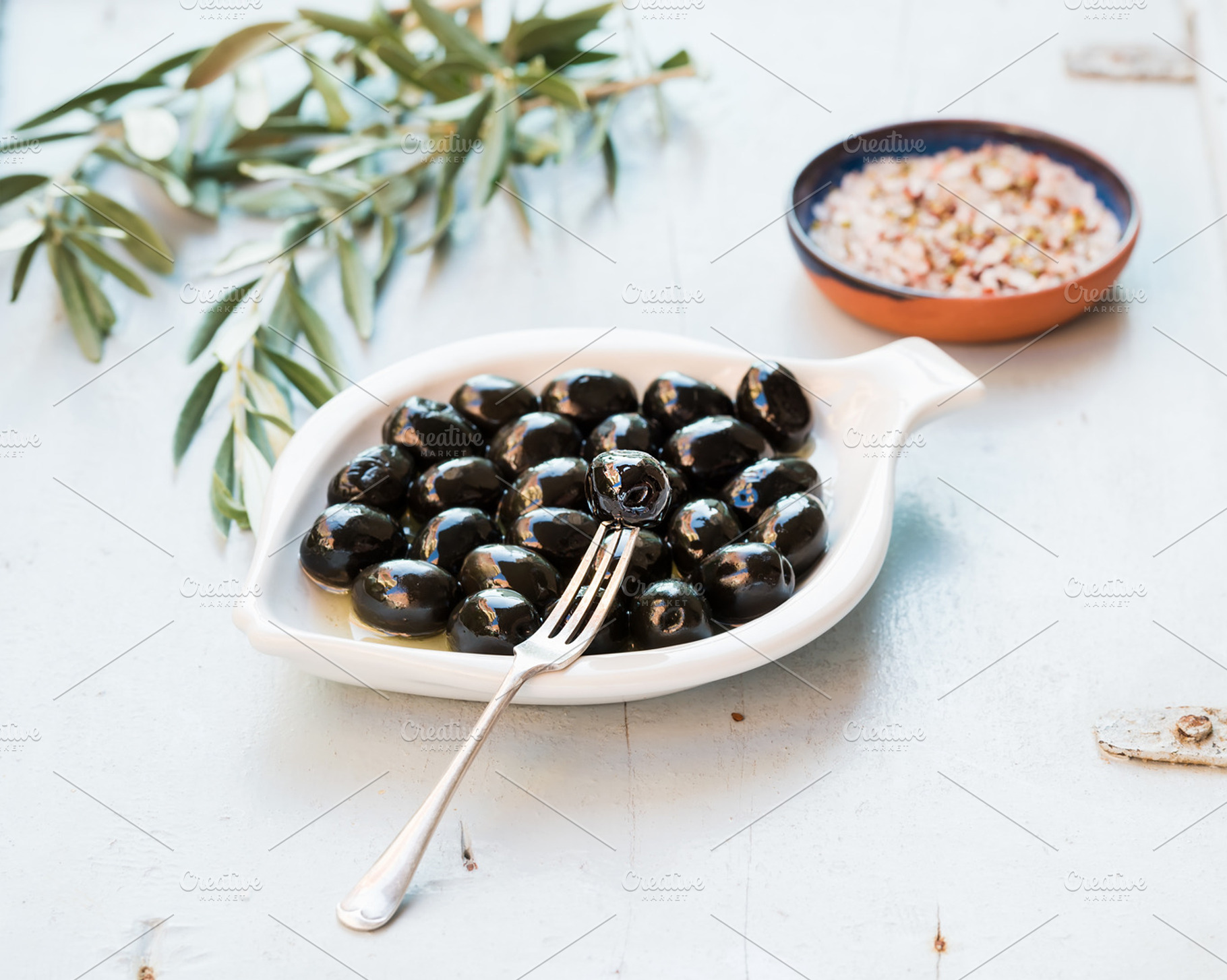 Black olives in white ceramic plate stock photo containing olive and black, a Food & Drink Photo by Foxys