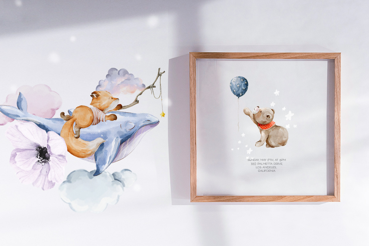 Fairy night Watercolor baby animals, an Animal Illustration by 60secondsArt (Photo 7 of 9)