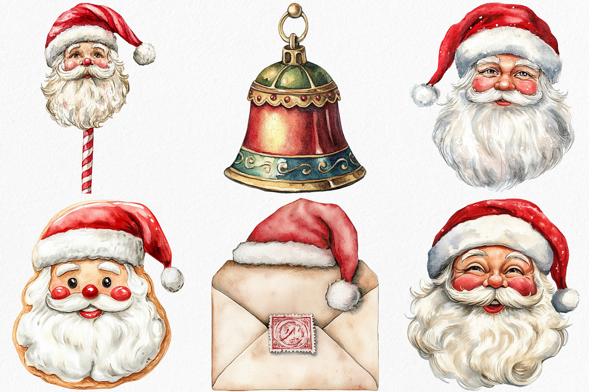 Retro Santa Christmas Clipart, an Illustration by Canvas Craft (Photo 2 of 7)