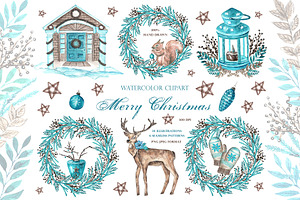 Christmas watercolor set. New Year.
