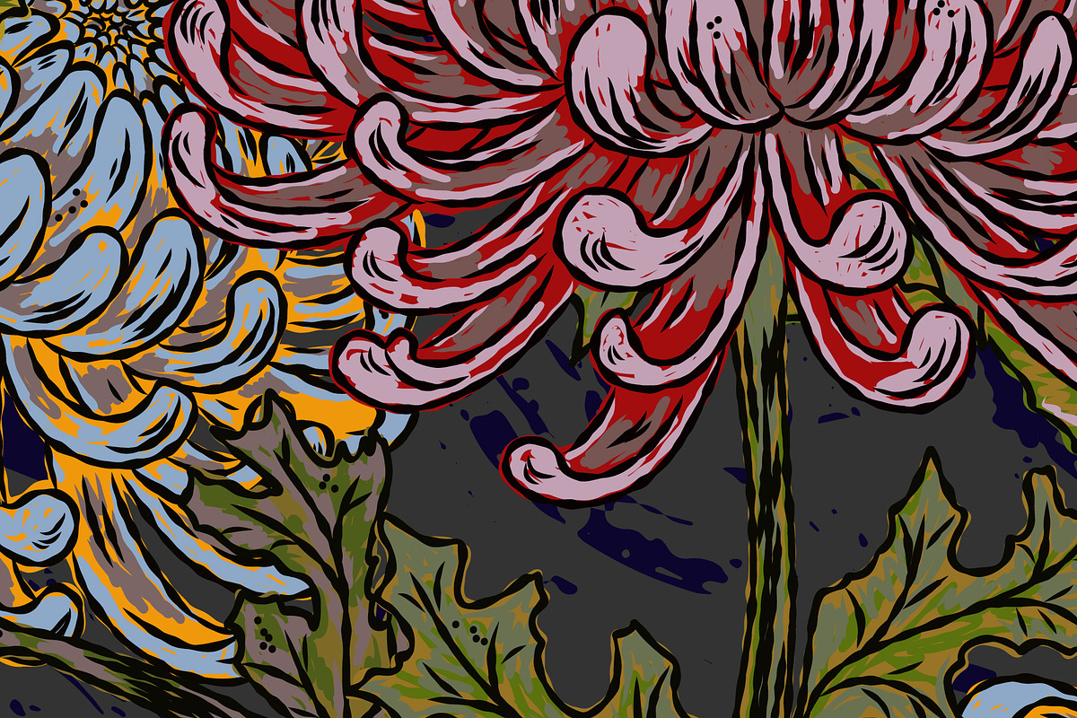 maximalist chrysanthemum botanical, a Pattern Graphic by NayaChu (Photo 7 of 9)