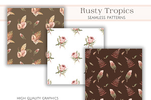 Rusty Tropics. Watercolor Clipart