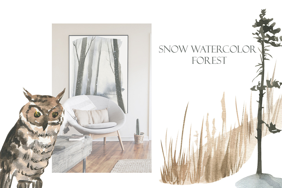 Snow watercolor forest, an Illustration by Love Watercolor Store (Photo 2 of 8)