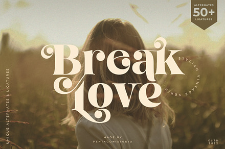 Break Love | Classy Retro Font, a Sans Serif Font by Pentagonistudio